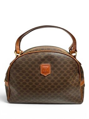 Celine Brown Macadam Canvas & Tan Leather Dome Satchel Bag